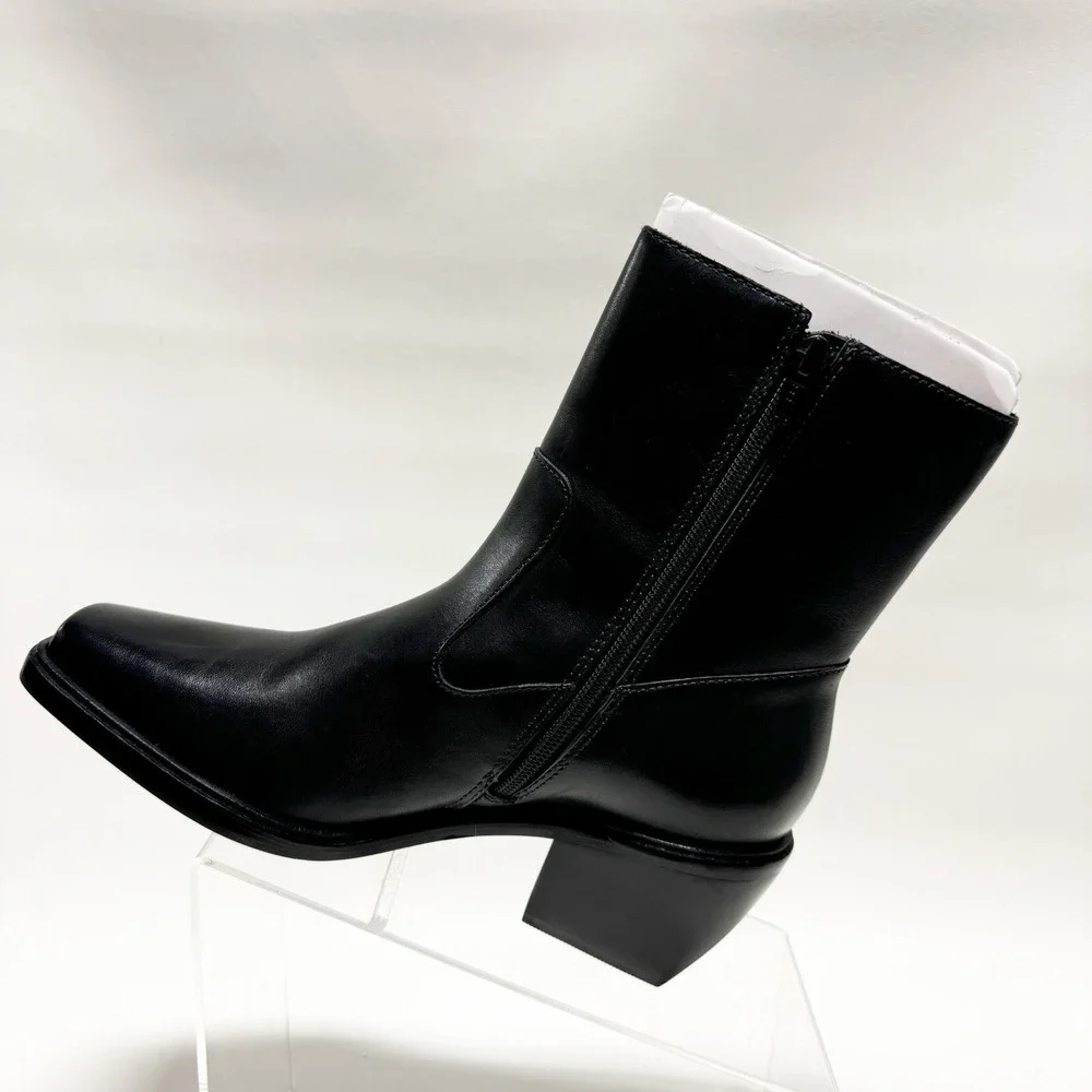Matisse Ezra Womens Black Leather Square Toe Block Heel Boots Size 8 M